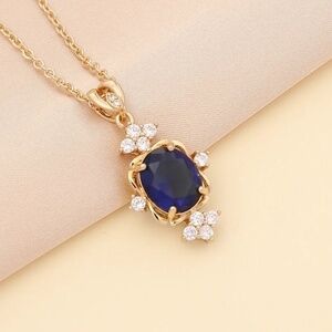 *AELLA* Gold x Dk. Blue Fashion Zircon Rhinestone Necklace